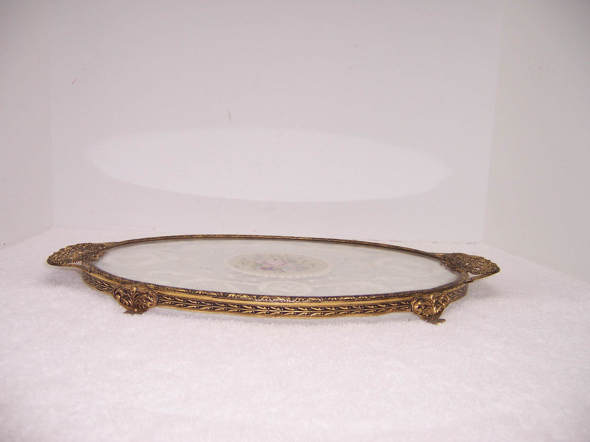 Triple A Resale Brass And Glass Dresser Vanity Tray